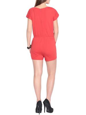 red cotton lycra boat neck romper - 1081330 - Standard Image - 3