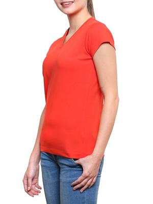 red v - neck cotton knit top - 1081349 - Standard Image - 2