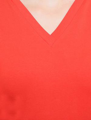 red v - neck cotton knit top - 1081349 - Standard Image - 4