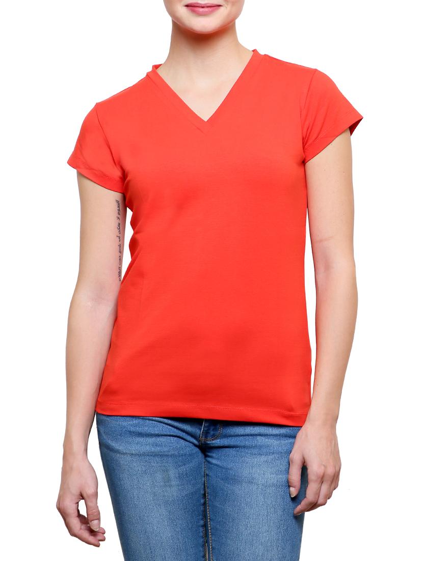 red v - neck cotton knit top - 1081349 - Zoom Image - 1
