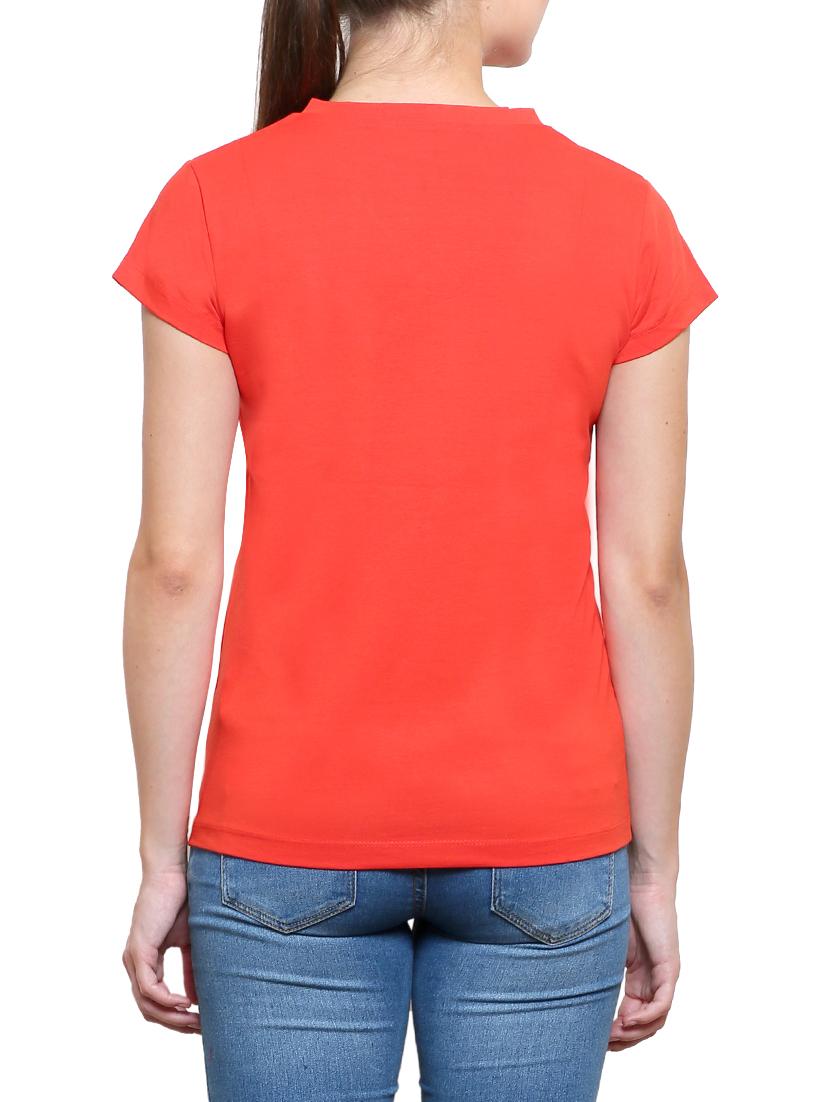 red v - neck cotton knit top - 1081349 - Zoom Image - 3
