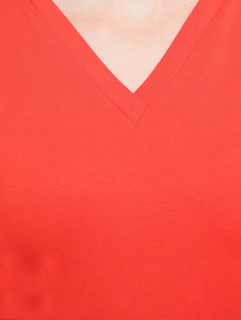 red v - neck cotton knit top - 1081349 - Zoom Image - 4