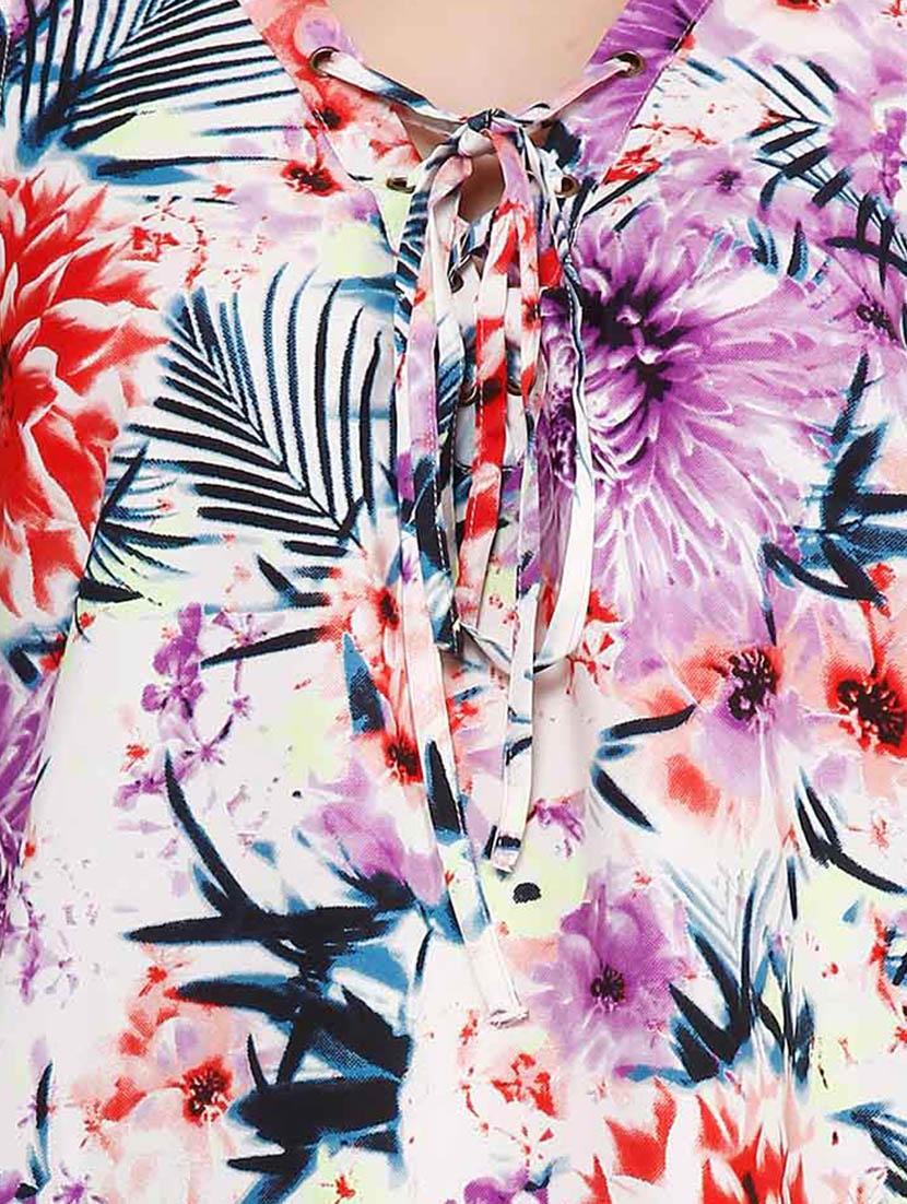 pintuck detail tropical print top - 10814424 - Zoom Image - 4