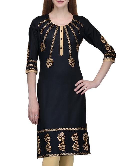 black rayon straight kurta - 10819834 - Standard Image - 1