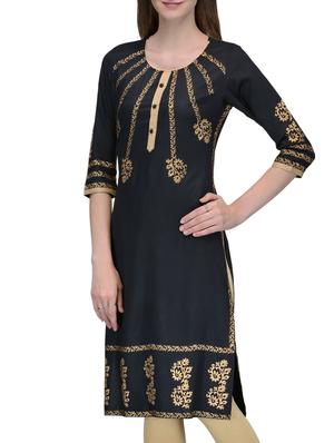 black rayon straight kurta - 10819834 - Standard Image - 2