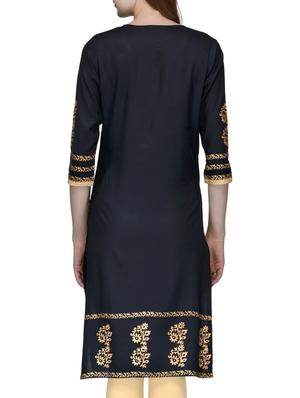 black rayon straight kurta - 10819834 - Standard Image - 3