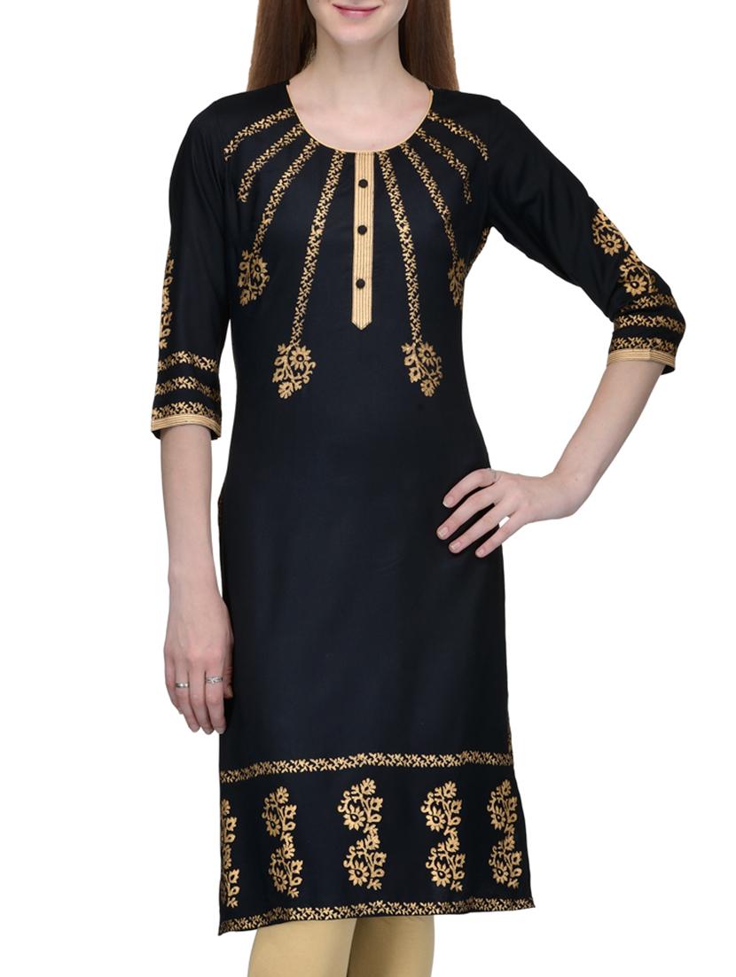 black rayon straight kurta - 10819834 - Zoom Image - 1