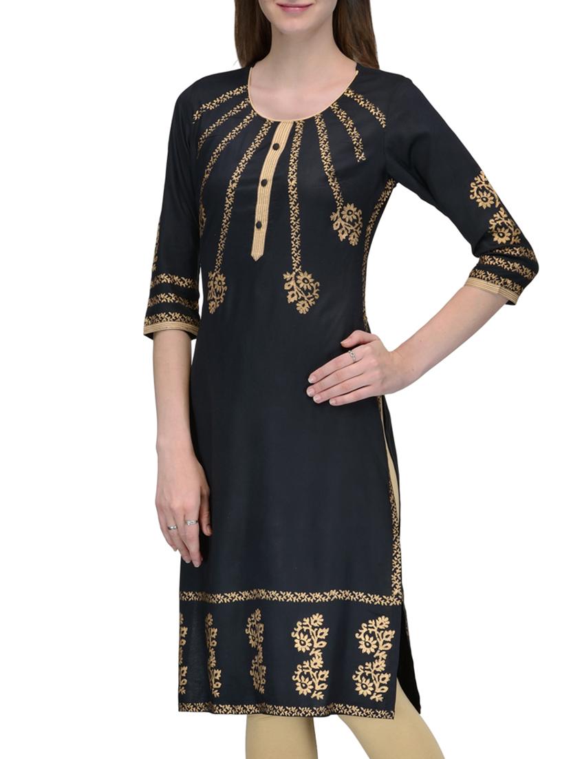black rayon straight kurta - 10819834 - Zoom Image - 2