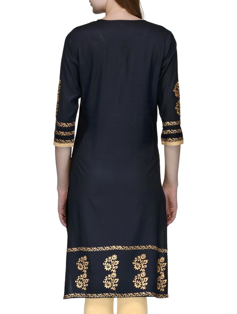 black rayon straight kurta - 10819834 - Zoom Image - 3