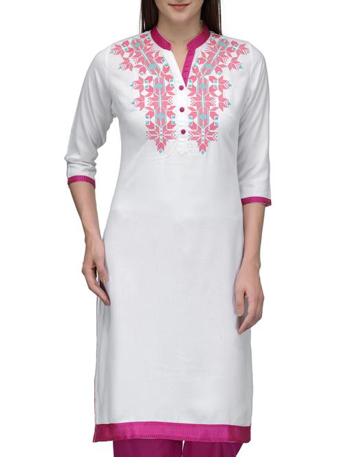 white rayon straight kurta - 10819836 - Very Small Image - 1