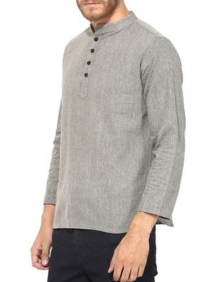 grey cotton short kurta - 10824961 - Standard Image - 2