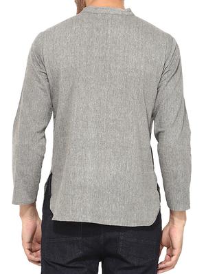 grey cotton short kurta - 10824961 - Standard Image - 3