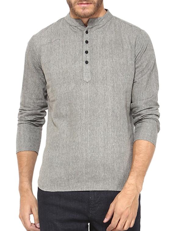 grey cotton short kurta - 10824961 - Zoom Image - 1
