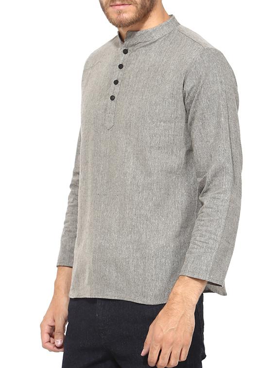 grey cotton short kurta - 10824961 - Zoom Image - 2