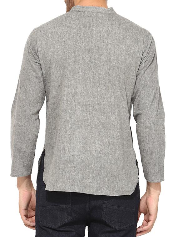 grey cotton short kurta - 10824961 - Zoom Image - 3