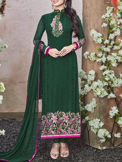 dark green faux georgette unstitched suit - 10826807 - Standard Image - 1