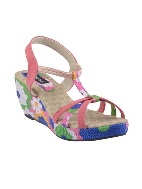 Pink Floral Printed Suede Wedges - 1082695 - Very Small Image - 1