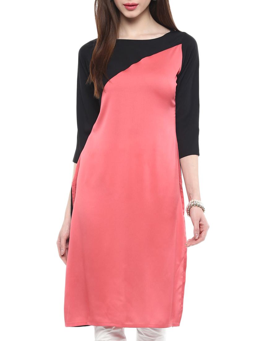 black,peach crepe kurta - 10830321 - Zoom Image - 1