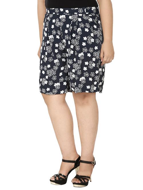 navy white viscose georgette shorts - 10839057 - Standard Image - 1