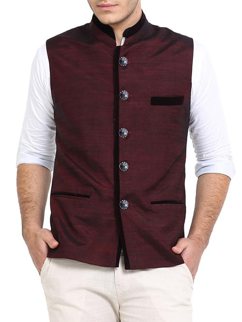 red silk nehru jacket - 10839805 - Very Small Image - 1
