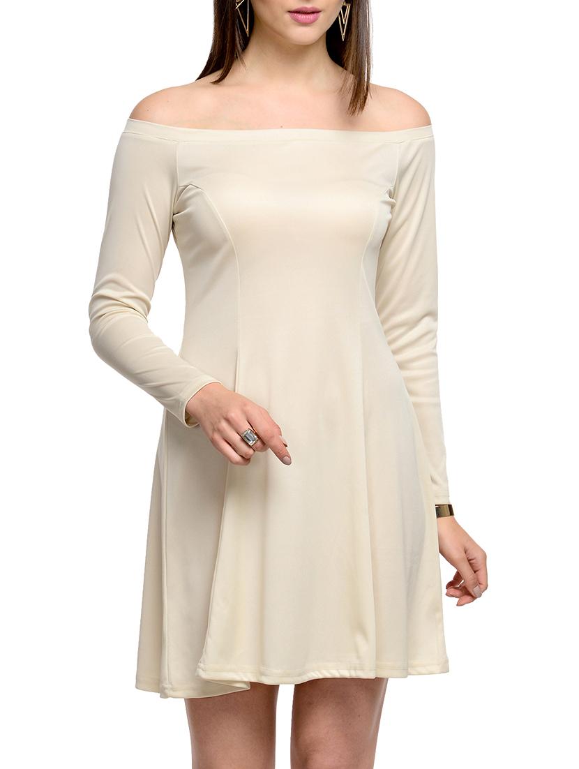beige polyester front bow tie up dress - 10841171 - Zoom Image - 1