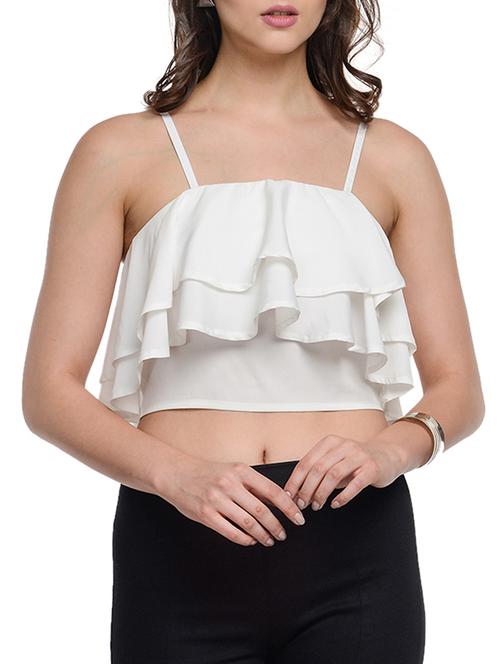 white polyester ruffle top - 10841178 - Standard Image - 1