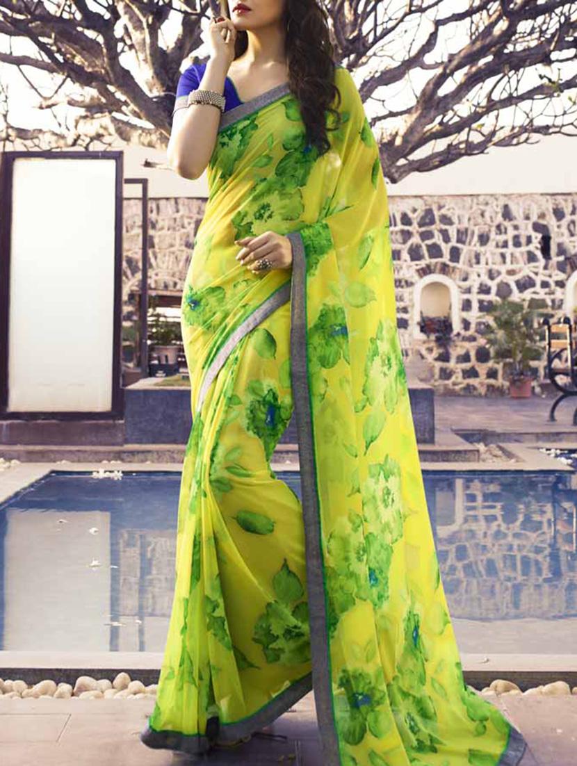 yellow georgette saree - 10855855 - Zoom Image - 1