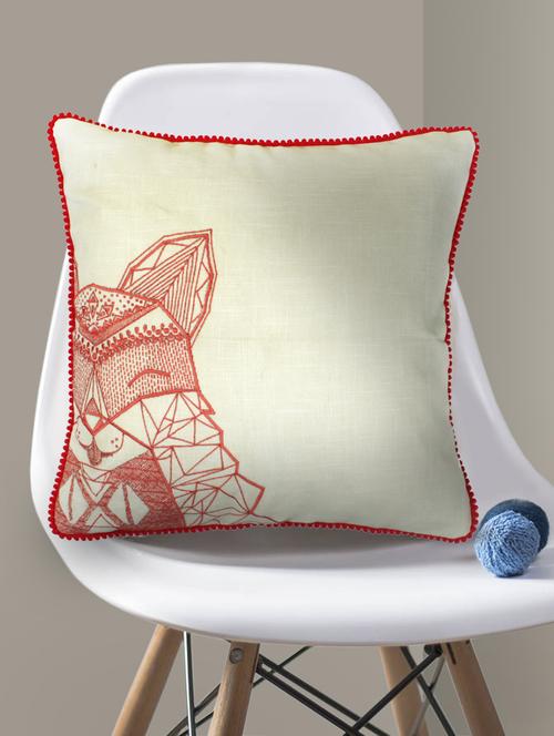 off-white & pink geometric animal cushion cover - 10857318 - Standard Image - 1