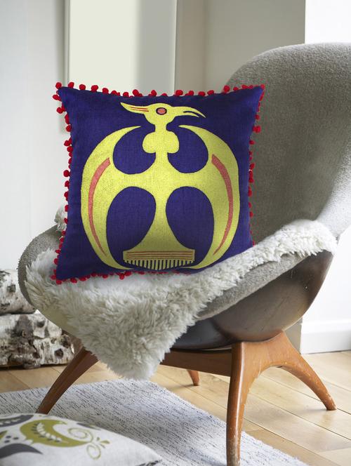 indigo & lemon yellow bird cushion cover - 10857332 - Standard Image - 1