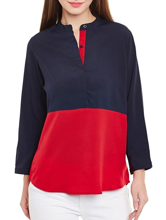 mandarin neck color block top 