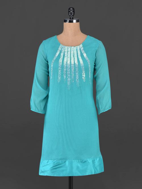 Turquoise sequined chiffon tunic - 1086886 - Very Small Image - 1