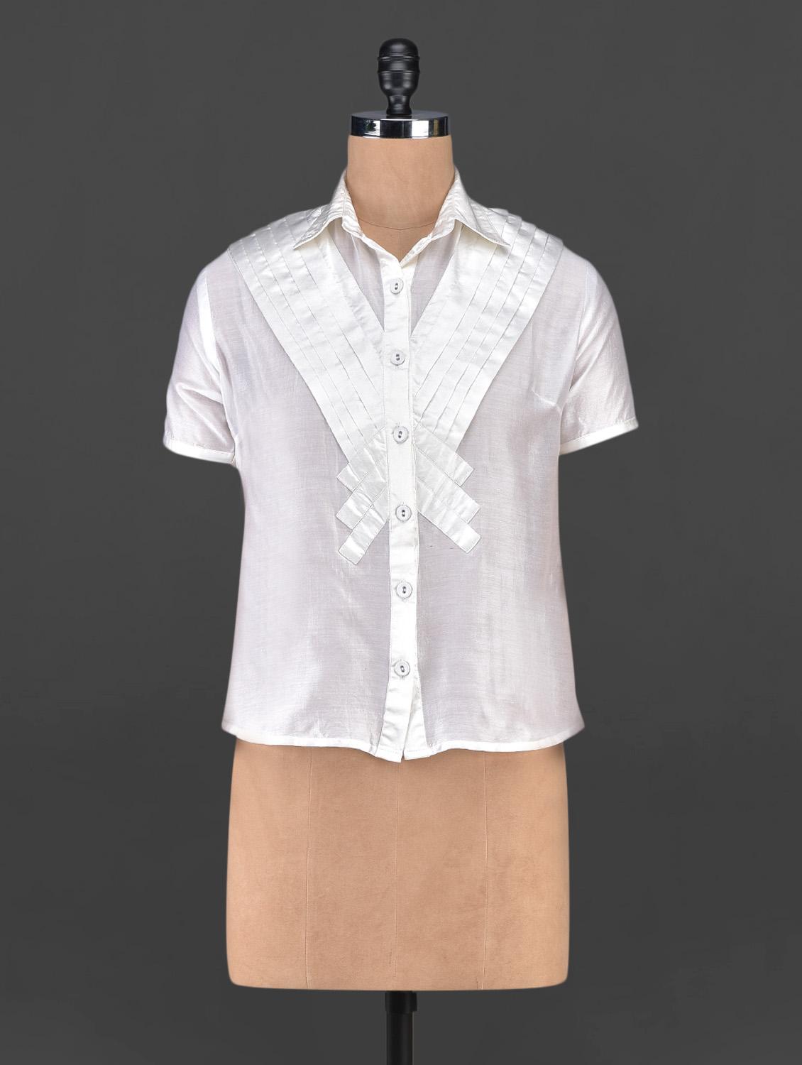 solid white silk pin-tuck shirt - 1086909 - Zoom Image - 1