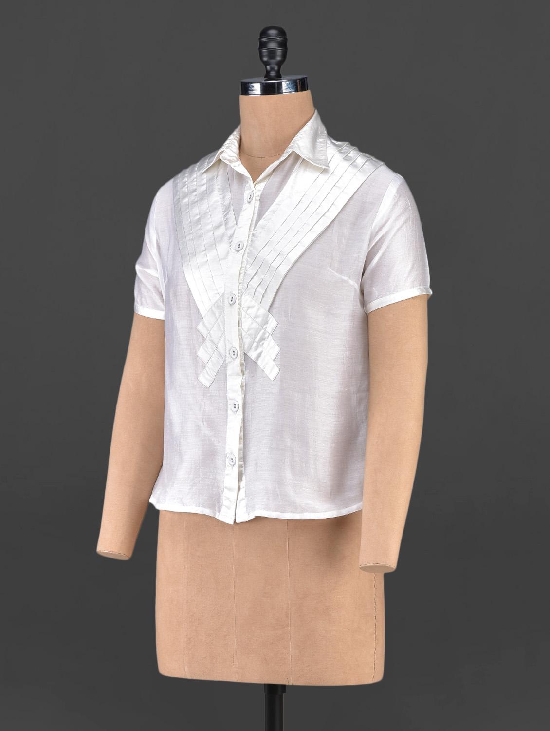 solid white silk pin-tuck shirt - 1086909 - Zoom Image - 2