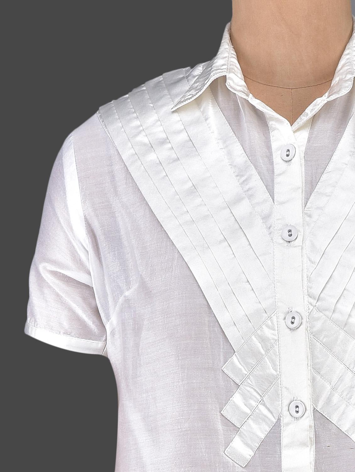 solid white silk pin-tuck shirt - 1086909 - Zoom Image - 4