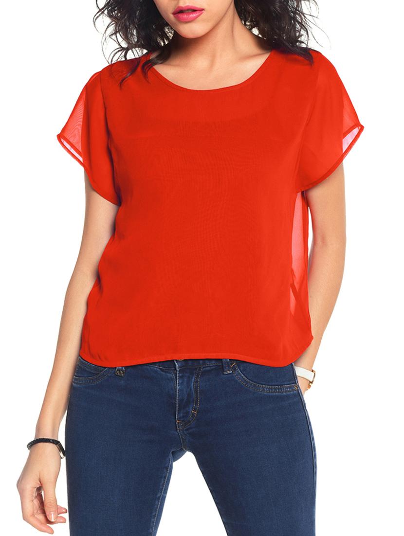 cap sleeved sheer back top - 10874797 - Zoom Image - 1