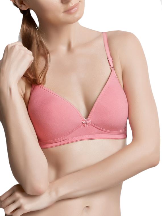 solid peach cotton blended bra - 10886267 - Zoom Image - 1