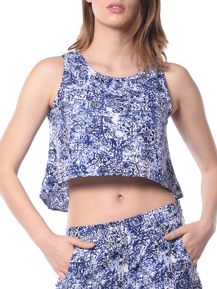 blue crepe crop top - 10891046 - Zoom Image - 1