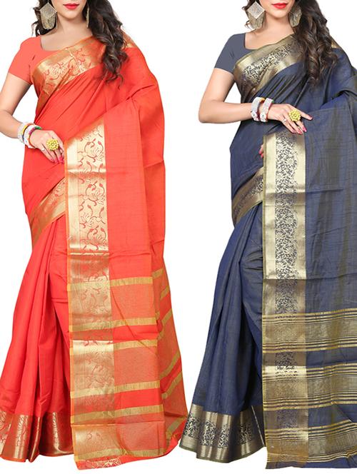 set of 2 multicolored art silk combo saree with blouse - 10892122 - Standard Image - 1