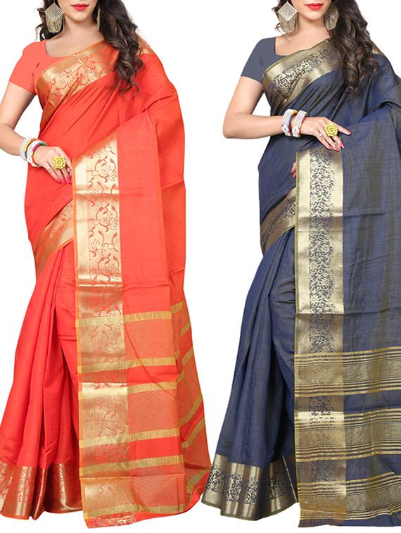 set of 2 multicolored art silk combo saree with blouse - 10892122 - Zoom Image - 1