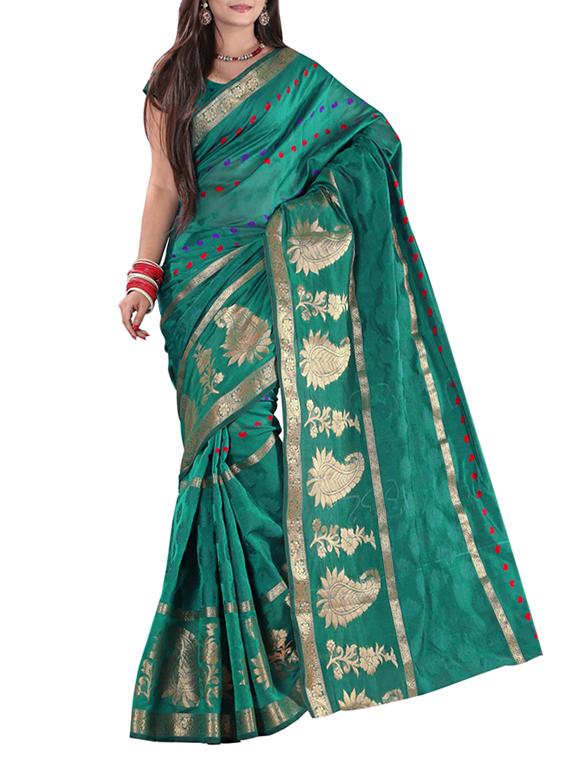 combo purple, turquoise cotton zari work saree - 10892137 - Zoom Image - 3
