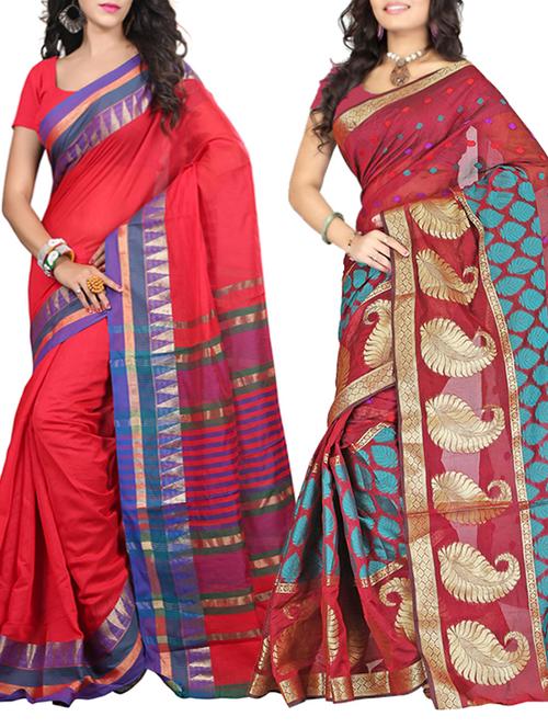set of 2 multicolored art silk combo saree - 10892163 - Standard Image - 1