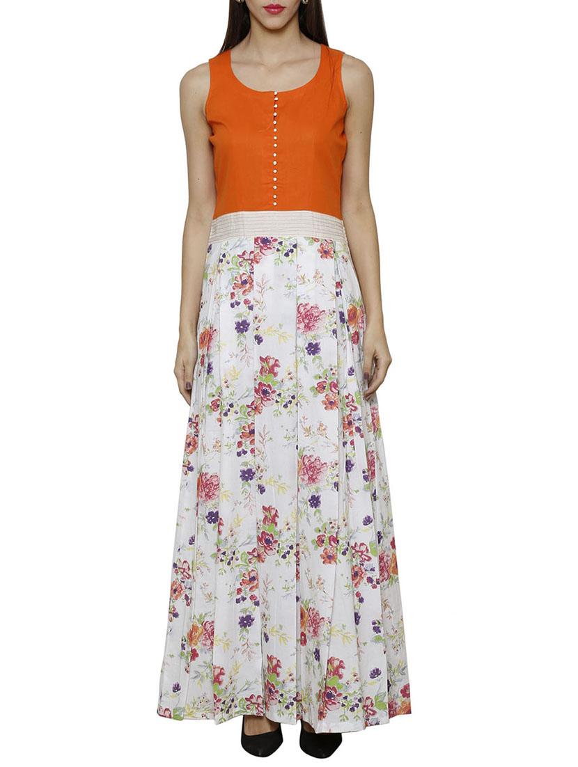 orange,white cotton dress - 10892637 - Zoom Image - 1