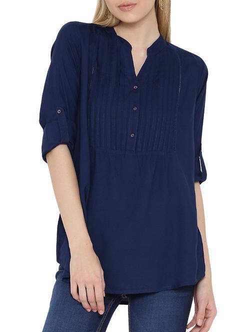 navy blue solid viscose tunic - 10894064 - Standard Image - 1