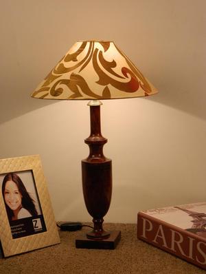 mango wood classic table lamp with 13" off-wh'itegold pyramid shade - 10895859 - Standard Image - 2
