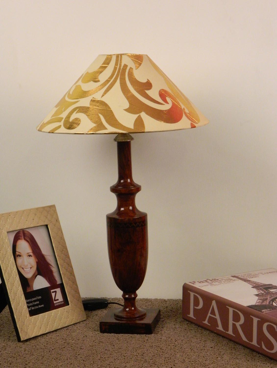 mango wood classic table lamp with 13" off-wh'itegold pyramid shade - 10895859 - Zoom Image - 1