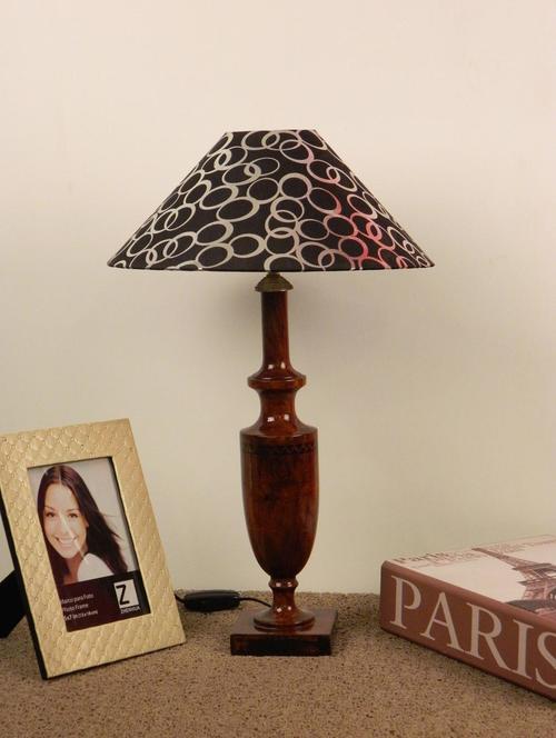 mango wood classic table lamp with 13" black silver circle pyramid shade - 10895863 - Standard Image - 1