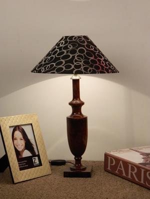 mango wood classic table lamp with 13" black silver circle pyramid shade - 10895863 - Standard Image - 2