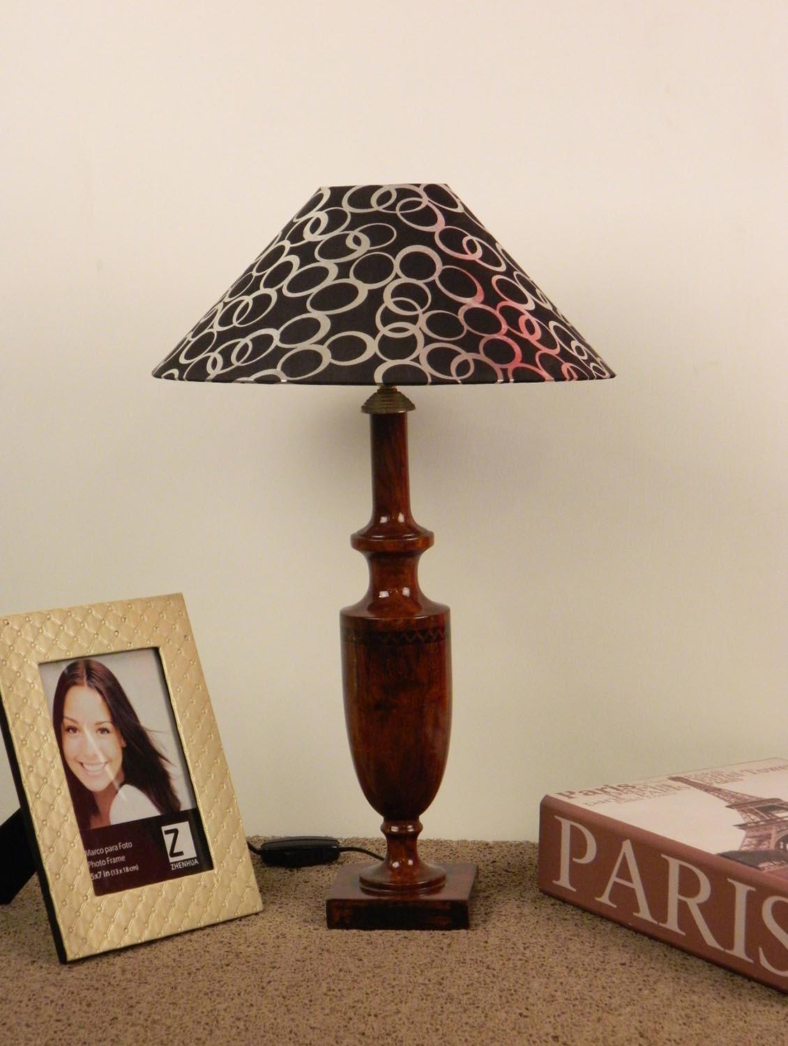 mango wood classic table lamp with 13" black silver circle pyramid shade - 10895863 - Zoom Image - 1