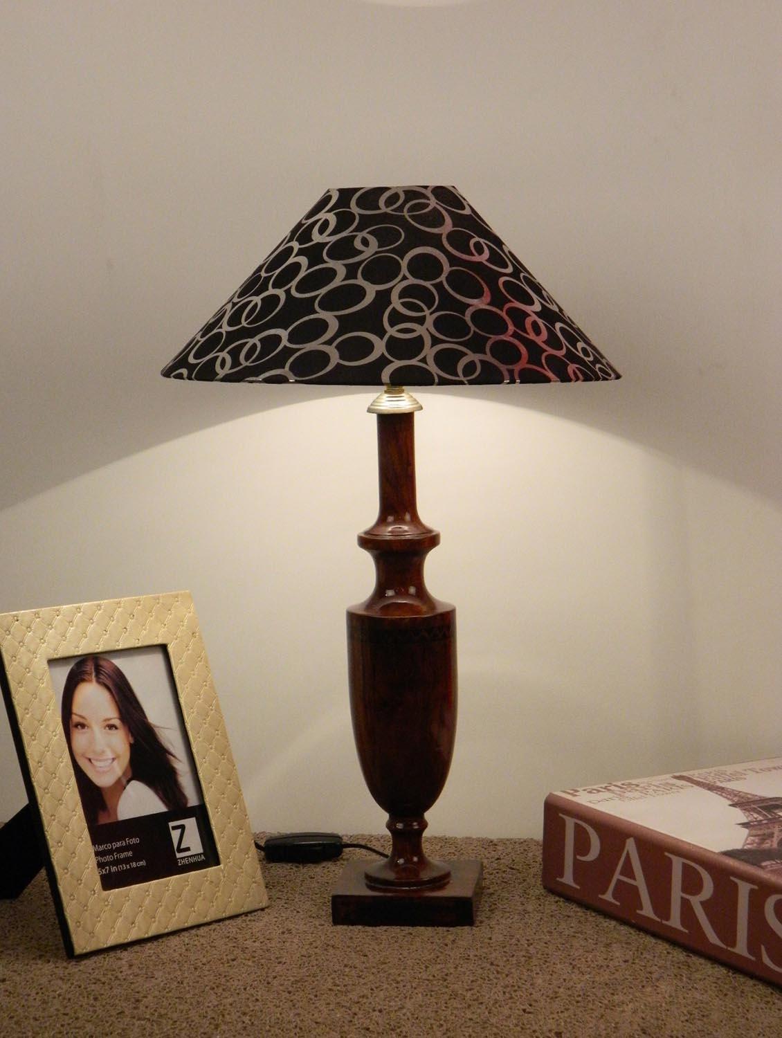 mango wood classic table lamp with 13" black silver circle pyramid shade - 10895863 - Zoom Image - 2