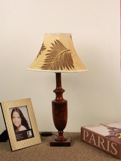 mango wood classic table lamp with polysilkshade- beigh brown - 10895880 - Standard Image - 1